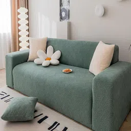 HOUSE OF QUIRK Green Jacquard Self-Design Stretchable Two Seater Sofa Cover-image-36