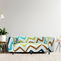 HOUSE OF QUIRK White & Blue Printed 3-Seater Non-Slip Sofa Cover-image-18