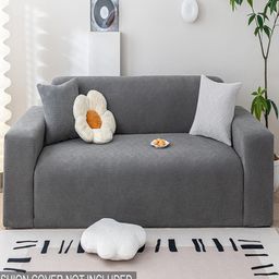 HOUSE OF QUIRK Grey Textured Jacquard Flexible Stretch 4 Seater Sofa Cover-6