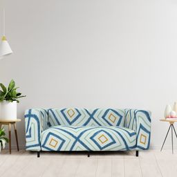 HOUSE OF QUIRK Navy Blue & Pink Floral Printed 2 Seater Stretchable Sofa Cover-image-91