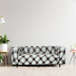 HOUSE OF QUIRK Brown & White Checked 3-Seater Non-Slip Sofa Cover-image-77
