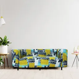 HOUSE OF QUIRK Yellow & Grey Geometric Printed 3 Seater Stretchable Sofa Covers-image-49