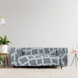 HOUSE OF QUIRK Grey & Blue Geometric Printed 2 Seater Stretchable Sofa Covers-image-71