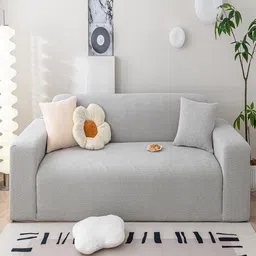 HOUSE OF QUIRK Grey Self Design Jacquard Stretchable 3 Seater Sofa Cover With Arms-picture-46