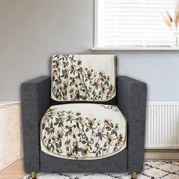 Kuber Industries Cream 2-Pieces Floral Printed Velvet Single Seater Sofa Cover-52