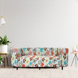 HOUSE OF QUIRK Cream & Blue Floral Printed 3-Seater Non-Slip Sofa Cover-image-48