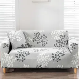 TONY STARK Grey & White Floral 1 Seater Sofa Cover With Arms-picture-25