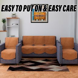 Kuber Industries Brown 10 Pieces Velvet 5 Seater Sofa Covers Without Arms-88