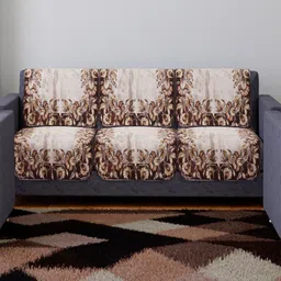 Kuber Industries Brown 6 Pieces Floral-Printed 3 Seater Sofa Covers-image-88