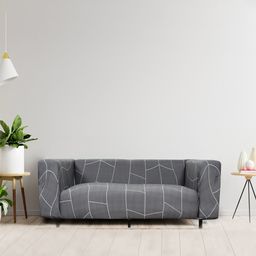 HOUSE OF QUIRK Grey & White Printed 2-Seater Stretchable Non-Slip Sofa Slipcove-image-19