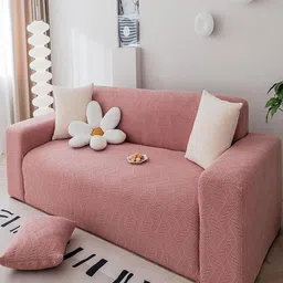 HOUSE OF QUIRK Pink Jacquard Striped 4 Seater Sofa Cover-image-94