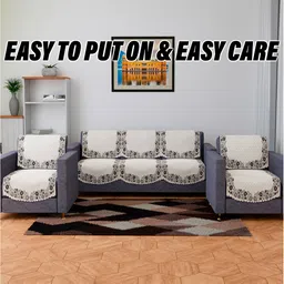 Kuber Industries Cream 6 Pcs Embroidered Velvet 5 Seater Ultra Sonic Slip Sofa Covers-image-34