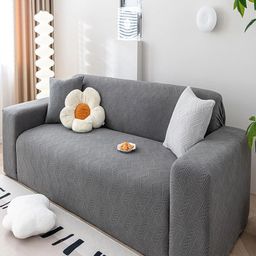 HOUSE OF QUIRK Grey Jacquard Striped Stretchable 2 Seater Sofa Cover-37