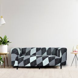 HOUSE OF QUIRK Grey & Black Printed 2-Seater Stretchable Non-Slip Sofa Slipcover-image-42