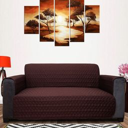 DREAM CARE Coffee Brown & Beige Quilted Reversible 4 Seater Sofa Cover With Pockets-image-48