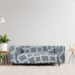 HOUSE OF QUIRK Grey & Blue Geometric Printed 3 Seater Stretchable Sofa Covers-image-63
