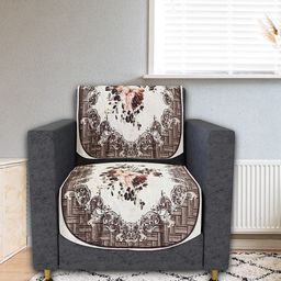 Kuber Industries Brown 2-Pieces Floral Printed Velvet Single Seater Sofa Covers-51