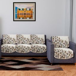 Kuber Industries Cream-Colored 8 Pieces Printed 4 Seater Sofa Covers-17