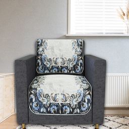 Kuber Industries 2 Pcs Grey & Blue Ethnic Motifs Velvet Single Seater Sofa Slip Cover Set-26