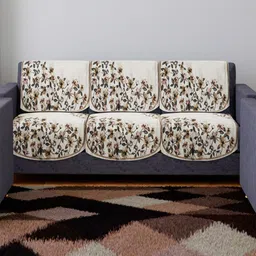 Kuber Industries Cream-color & Grey 6 Pieces Floral Printed 3 Seater Sofa Slip Cover Set-4