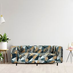 HOUSE OF QUIRK Navy Blue & Pink Floral Printed 2 Seater Stretchable Sofa Cover-image-25