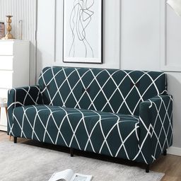HOKIPO Blue & White Printed Stretchable 4-Seater Sofa Covers-image-75