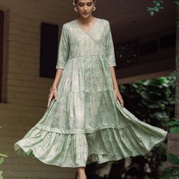 W Green Ethnic Motifs Ethnic A-Line Maxi Dress-picture-12