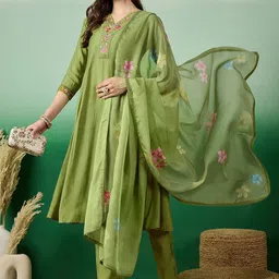 Sangria Yoke-Designed A-Line Kurta With Trouser & Dupatta Set-picture-46