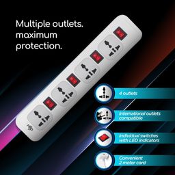 NIPPO 4KV Surge Protector I 4 Universal Socket with Individual switches I 2 Mtr Cord I 1 Year Warranty image 3