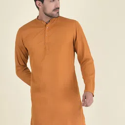 DEYANN Men Mustard Yellow Solid Mandarin collar Kurta-picture-39