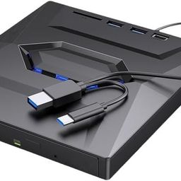 Ruhza US-B 3.0 USB C External 3D RW Writer Burner Drive CD DVD Burner with SD Card Reader and US_B 3.0+2.0+Type-C Input Ports for Laptop PC Windows 11/10/8/7, Linux, Mac OS (PDSM1) image 2