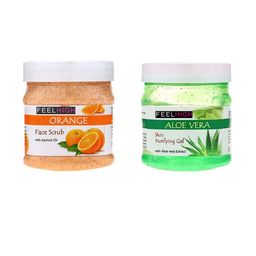 FEELHIGH Set of Orange Face Scrub & Aloe Vera Face Gel - 500 ml Each-18