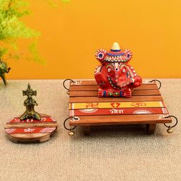 AAKRITI ART CREATIONS Brown Pooja Chowki & Ganesha Idol-image-97