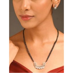 Abdesigns Sophisticated Silver Plated American Diamond Mangalsutra With Pair Of Earrings White-picture-21