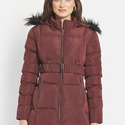 METTLE Women Maroon Longline Parka Jacket-image-14