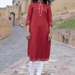 Ragavi Geometric Printed Stones and Beads detail Pure Cotton Straight Kurta-picture-18