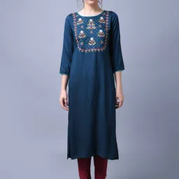 RANGMAYEE Floral Yoke Design Thread Work Liva Straight Kurta-picture-27
