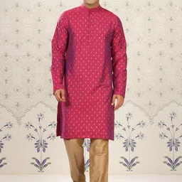 Ode by House of Pataudi Geometric Printed Mandarin Collar Straight Kurta-image-0