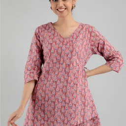 FERANOID Ethnic Motifs Printed V-Neck Pure Cotton Angrakha Kurti-picture-21