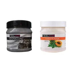 FEELHIGH Combo Of Activated Charcoal Face Scrub & Papaya Face Mask - 500ml Each-81