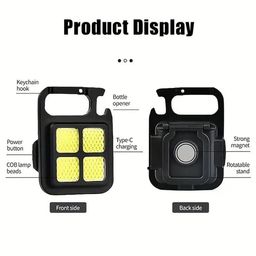ALVARIN *UPGRAGED 2025* Keychain LED Light | 4 Hours Battery Life with Bottle Opener | Magnetic Base and Folding Bracket | Mini COB 800 Lumens | Rechargeable Emergency Light | Square with 4 Modes image 2