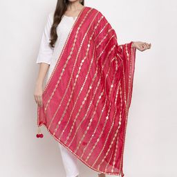 Clora Creation Magenta & Gold-Toned Striped Dupatta with Gotta Patti-25