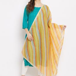Clora Creation Yellow & Orange Leheriya Dyed Dupatta with Gotta Patti-19