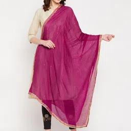 Clora Creation Checked Dupatta with Gotta Patti Border-1