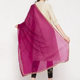 Clora Creation Checked Dupatta with Gotta Patti Border image 3