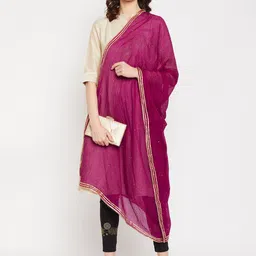 Clora Creation Checked Dupatta with Gotta Patti Border image 2