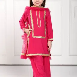 THE PONY & PEONY CO. Girls Gotta Patti Straight Kurta with Palazzos & Dupatta-image-21