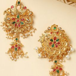 OOMPH Set Of 2 Stone-Studded & Beaded Ethnic Hair Bun Pins-picture-25