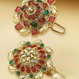 OOMPH Set Of 2 Stone Studded & Pearls-Beaded Hair Bun Pin-9