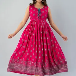 KALINI Women Pink & Blue Ethnic Motifs Printed Anarkali Kurta-picture-56